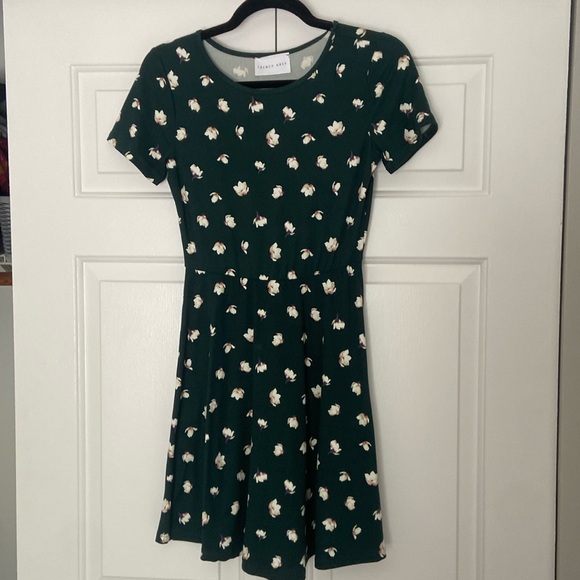 French Grey green dress with white flowers in size small - Picture 1 of 3
